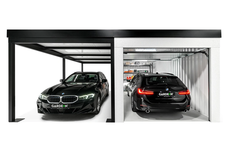 GARDEON® Garage mit Hörmann Garagentor, Fenster und Carport