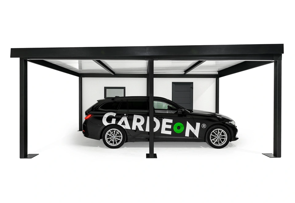 GARDEON® Garage mit Hörmann Garagentor, Fenster und Carport links