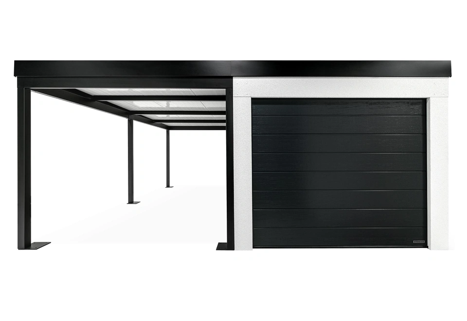 GARDEON® Garage mit Hörmann Garagentor, Fenster und Carport links