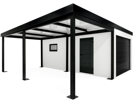 GARDEON® Garage mit Hörmann Garagentor, Fenster und Carport links