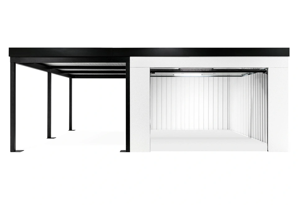 GARDEON® Garage mit Hörmann Garagentor, Fenster und Carport links