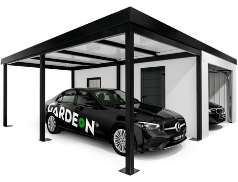 GARDEON® Garage mit Hörmann Garagentor, Fenster und Carport links GARDEON® Garage mit Hörmann Garagentor, Fenster und Carport links