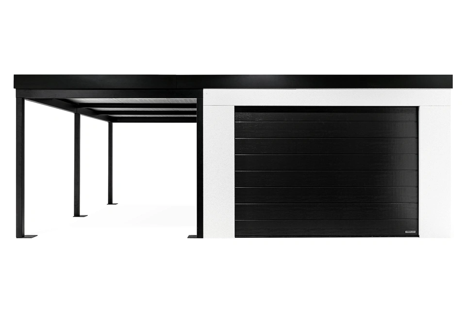 GARDEON® Garage mit Hörmann Garagentor, Fenster und Carport links