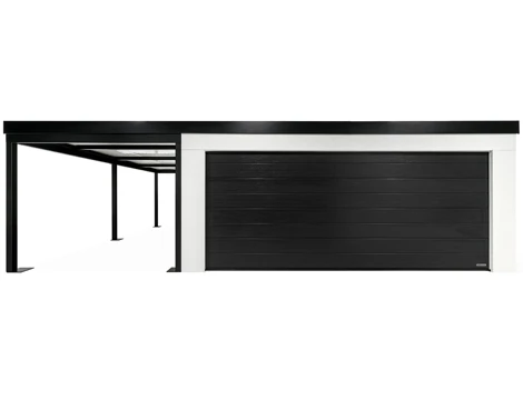 GARDEON® Garage mit Hörmann Garagentor, Fenster und Carport links GARDEON® Garage mit Hörmann Garagentor, Fenster und Carport links