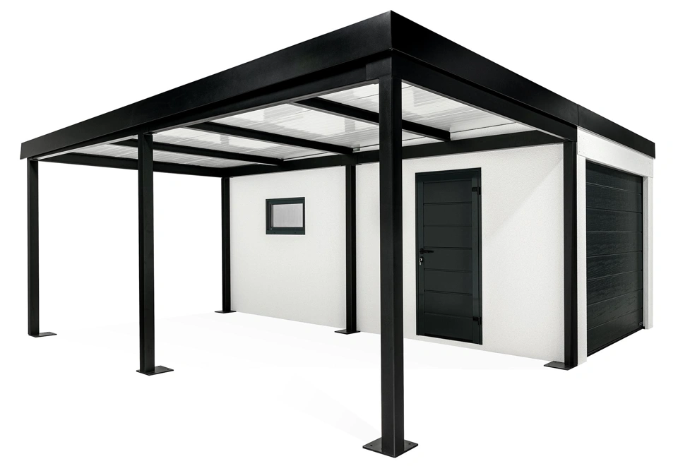 GARDEON® Garage mit Hörmann Garagentor, Fenster und Carport links