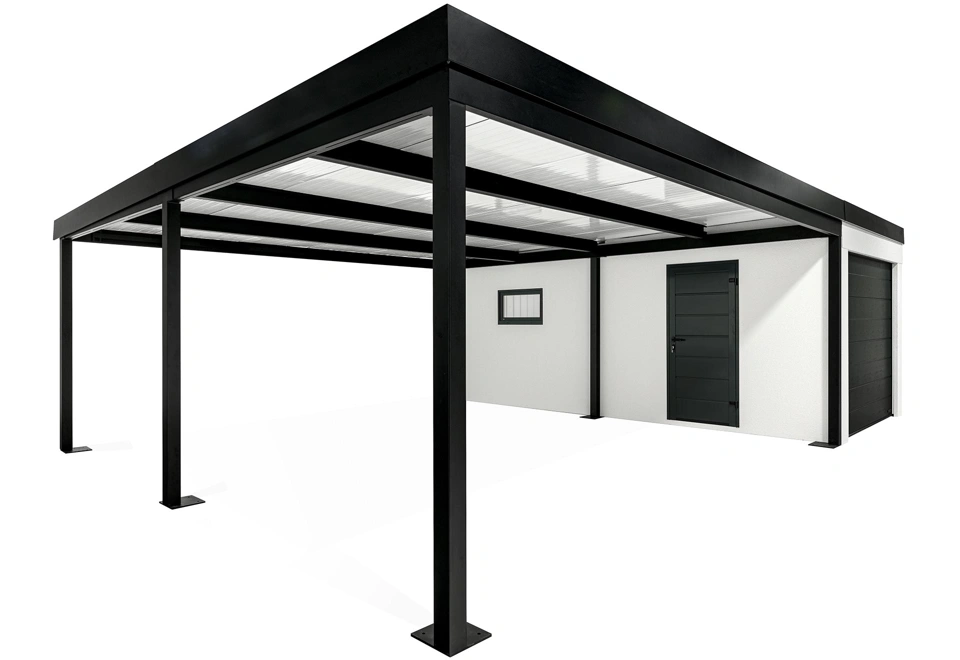 GARDEON® Garage mit Hörmann Garagentor, Fenster und Carport links