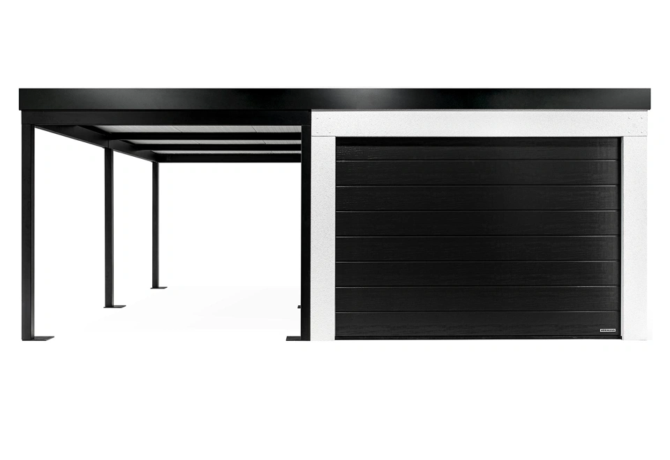 GARDEON® Garage mit Hörmann Garagentor, Fenster und Carport links