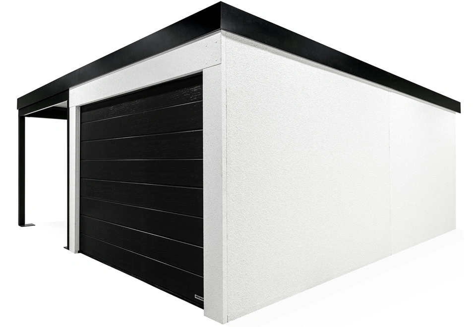 GARDEON® Garage mit Hörmann Garagentor, Fenster und Carport links