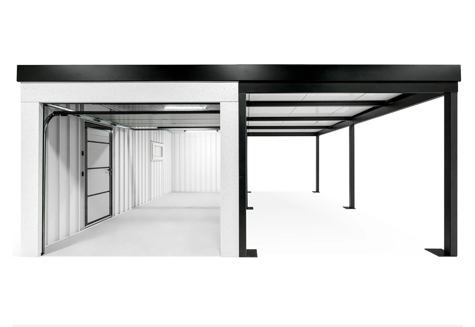 GARDEON® Garage mit Hörmann Garagentor, Fenster und Carport rechts