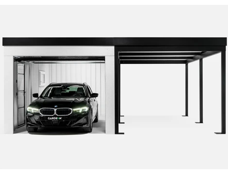 GARDEON® Garage mit Hörmann Garagentor, Fenster und Carport rechts