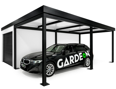 GARDEON® Garage mit Hörmann Garagentor, Fenster und Carport rechts