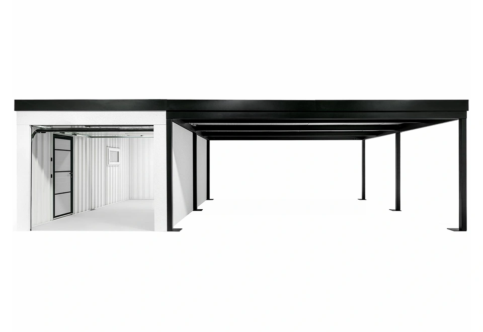 GARDEON® Garage mit Hörmann Garagentor, Fenster und Carport rechts
