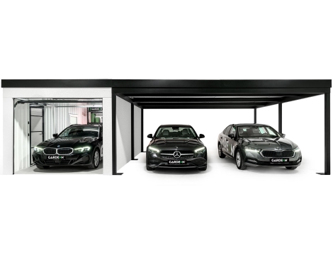 GARDEON® Garage mit Hörmann Garagentor, Fenster und Carport rechts