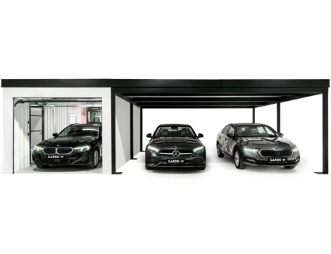 GARDEON® Garage mit Hörmann Garagentor, Fenster und Carport rechts GARDEON® Garage mit Hörmann Garagentor, Fenster und Carport rechts