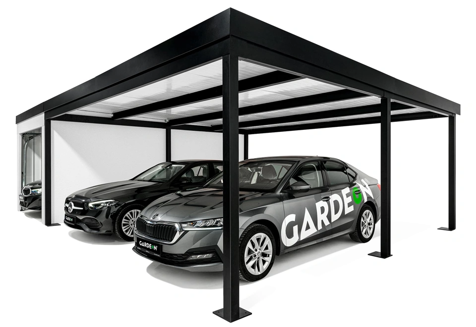 GARDEON® Garage mit Hörmann Garagentor, Fenster und Carport rechts