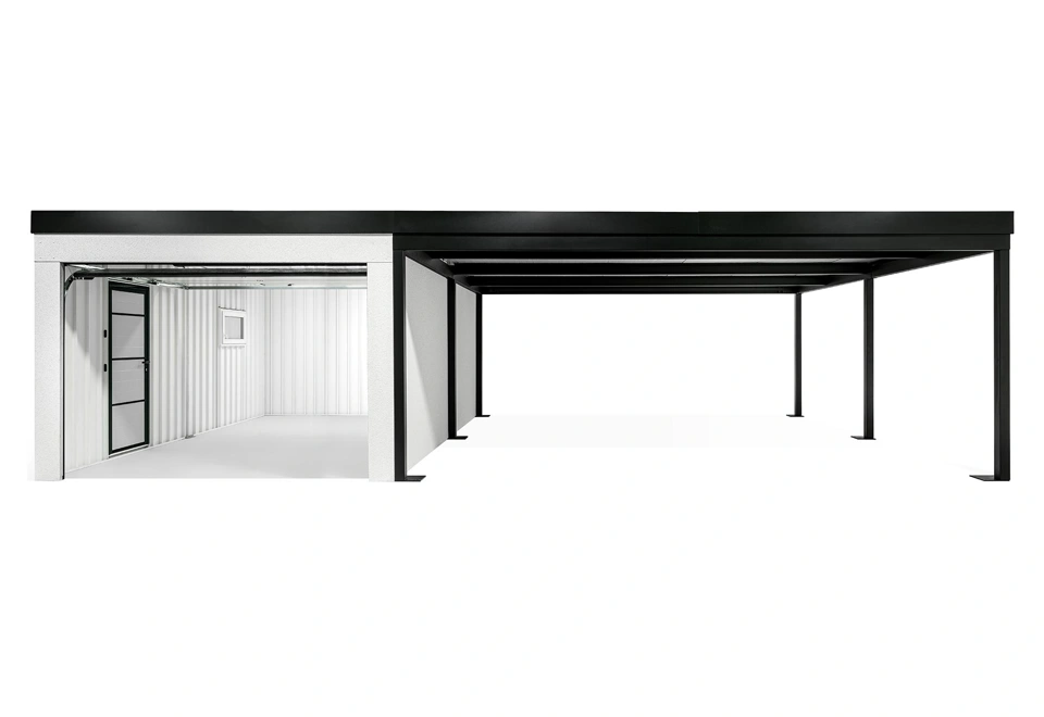 GARDEON® Garage mit Hörmann Garagentor, Fenster und Carport rechts