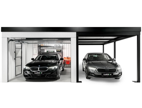 GARDEON® Garage mit Hörmann Garagentor, Fenster und Carport rechts