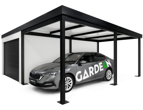 GARDEON® Garage mit Hörmann Garagentor, Fenster und Carport rechts