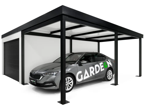 GARDEON® Garage mit Hörmann Garagentor, Fenster und Carport rechts GARDEON® Garage mit Hörmann Garagentor, Fenster und Carport rechts