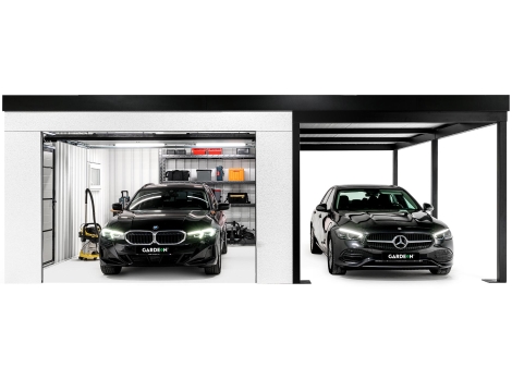 GARDEON® Garage mit Hörmann Garagentor, Fenster und Carport rechts