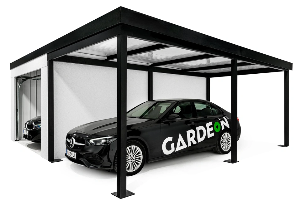 GARDEON® Garage mit Hörmann Garagentor, Fenster und Carport rechts