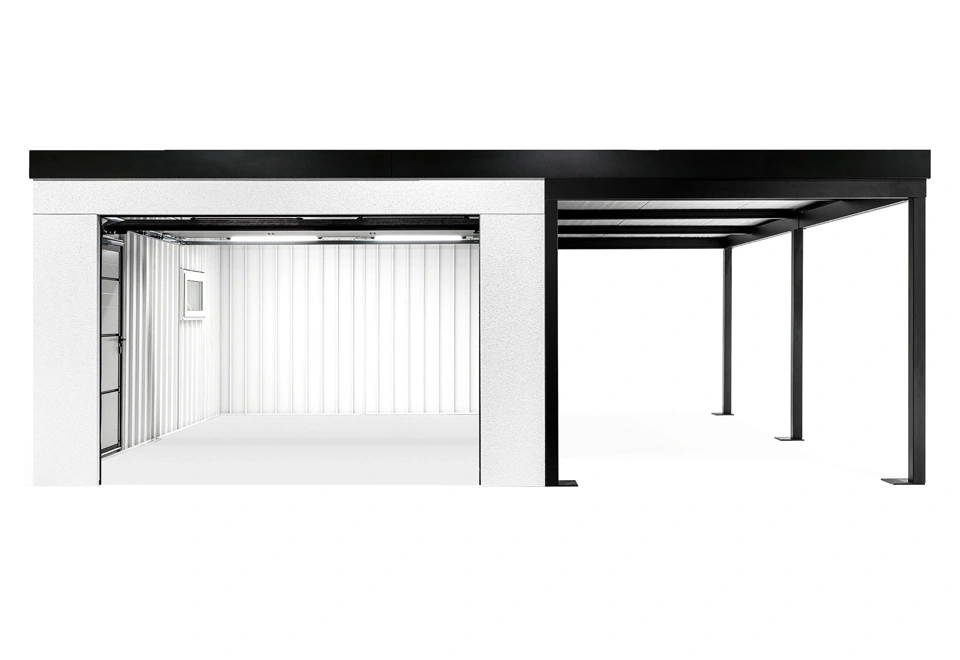 GARDEON® Garage mit Hörmann Garagentor, Fenster und Carport rechts