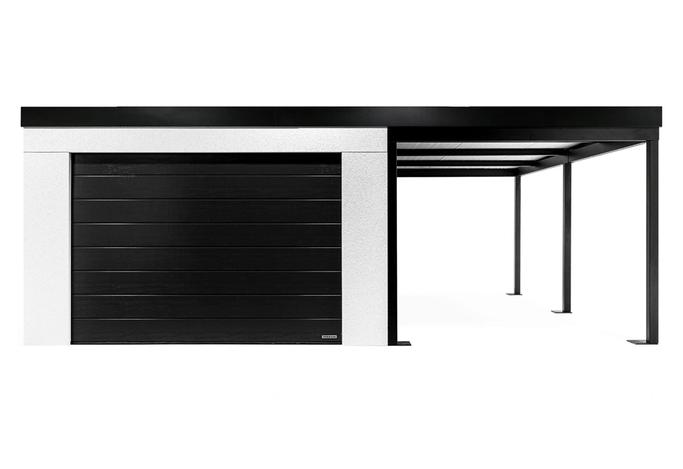 GARDEON® Garage mit Hörmann Garagentor, Fenster und Carport rechts