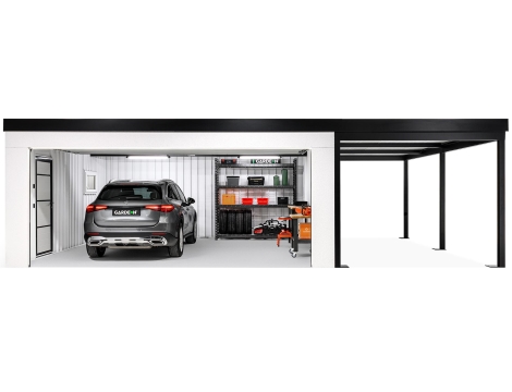 GARDEON® Garage mit Hörmann Garagentor, Fenster und Carport rechts GARDEON® Garage mit Hörmann Garagentor, Fenster und Carport rechts