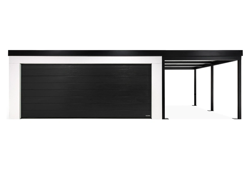GARDEON® Garage mit Hörmann Garagentor, Fenster und Carport rechts