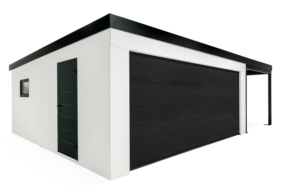 GARDEON® Garage mit Hörmann Garagentor, Fenster und Carport rechts
