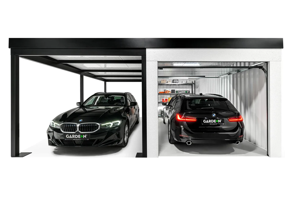 GARDEON® Garage mit Hörmann-Sektionaltor (2500 × 2125 mm) und Carport
