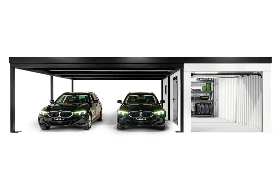 GARDEON® Garage mit Hörmann-Sektionaltor (2500 × 2125 mm) und Carport