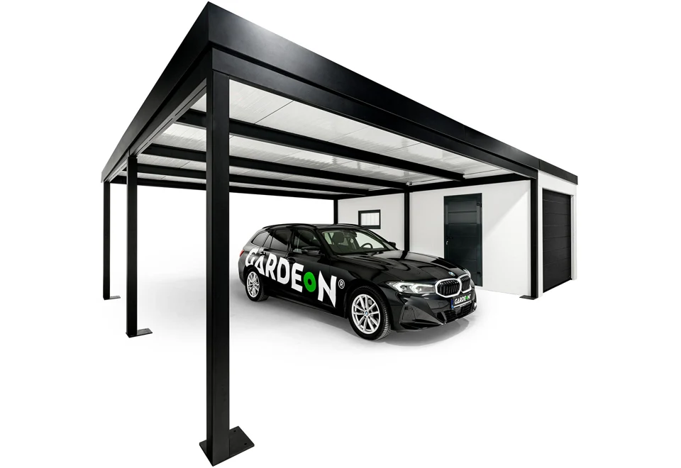 GARDEON® Garage mit Hörmann-Sektionaltor (2500 × 2125 mm) und Carport