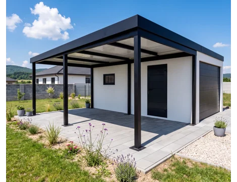 GARDEON® Garage mit Hörmann-Sektionaltor (3000 × 2125 mm) und Carport