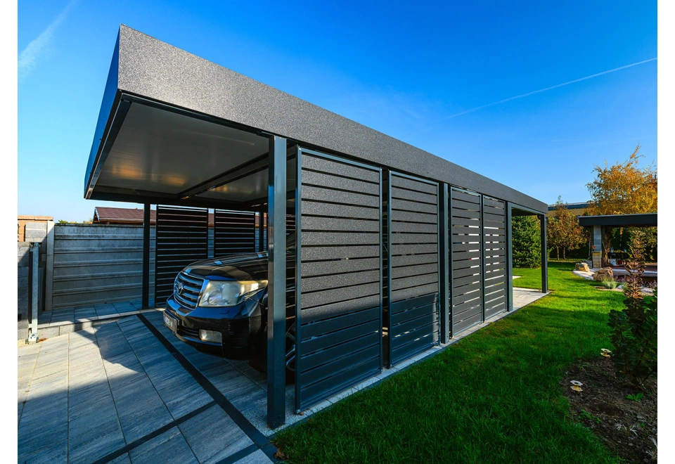 GARDEON® Garage mit Tür, Fenster, 2 Lichtbänder und Carport in Wunschgröße