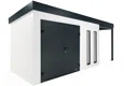 GARDEON® Gartenhaus 4 x 2 m mit doppelten Hörmann-Türen, zwei Lichtbändern und überdachtem Bereich