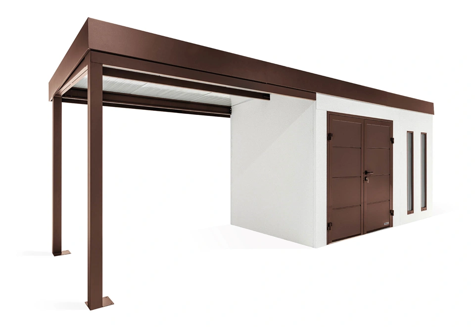 GARDEON® Gartenhaus mit doppelten Hörmann-Türen, zwei Lichtbändern und überdachtem Bereich