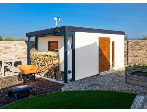 GARDEON® Gartenhaus mit Fenster, Lichtband und Überdachung GARDEON® Gartenhaus mit Fenster, Lichtband und Überdachung