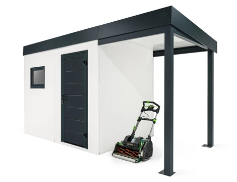 GARDEON® Gartenhaus mit Hörmann-Tür, Fenster und überdachtem Bereich