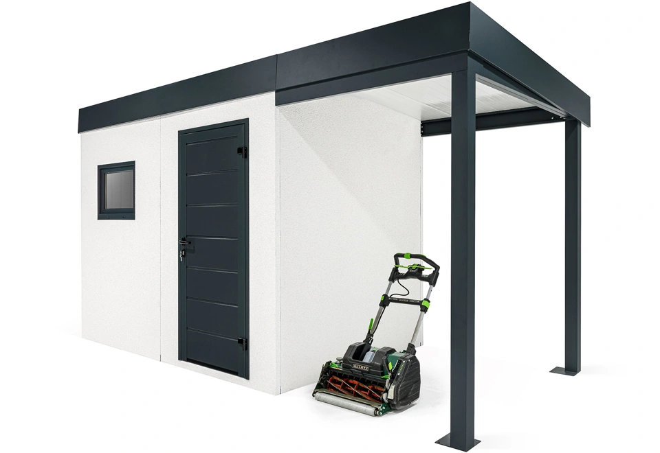 GARDEON® Gartenhaus mit Hörmann-Tür, Fenster und überdachtem Bereich