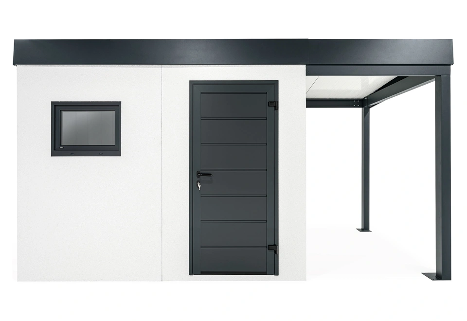 GARDEON® Gartenhaus mit Hörmann-Tür, Fenster und überdachtem Bereich