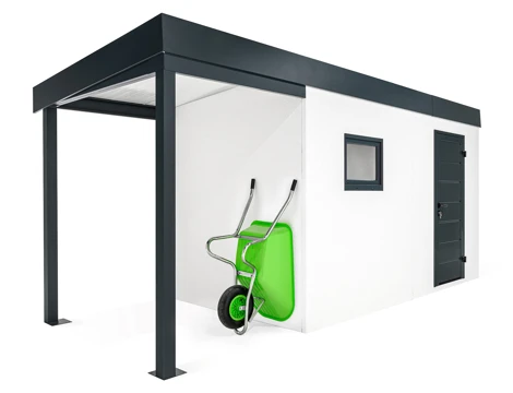 GARDEON® Gartenhaus mit Hörmann-Tür, Fenster und überdachtem Bereich GARDEON® Gartenhaus mit Hörmann-Tür, Fenster und überdachtem Bereich