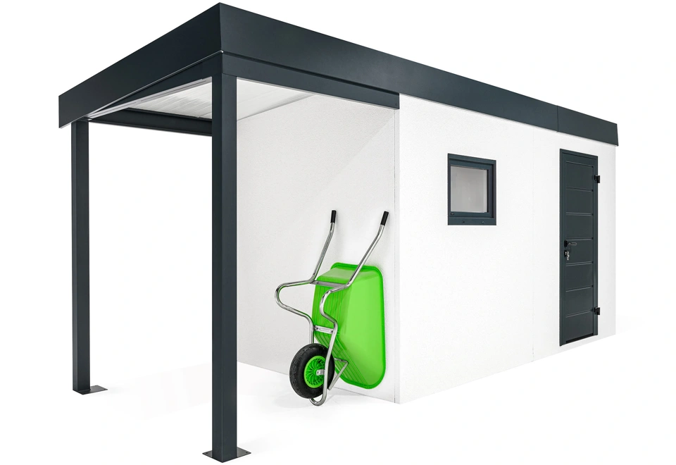 GARDEON® Gartenhaus mit Hörmann-Tür, Fenster und überdachtem Bereich