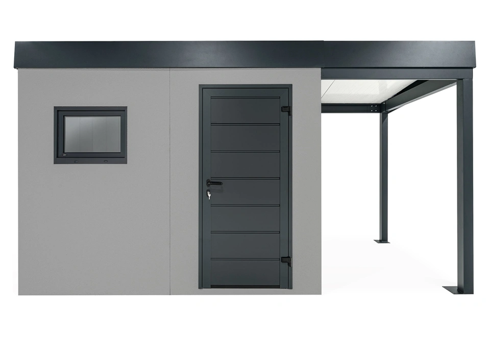 GARDEON® Gartenhaus mit Hörmann-Tür, Fenster und überdachtem Bereich