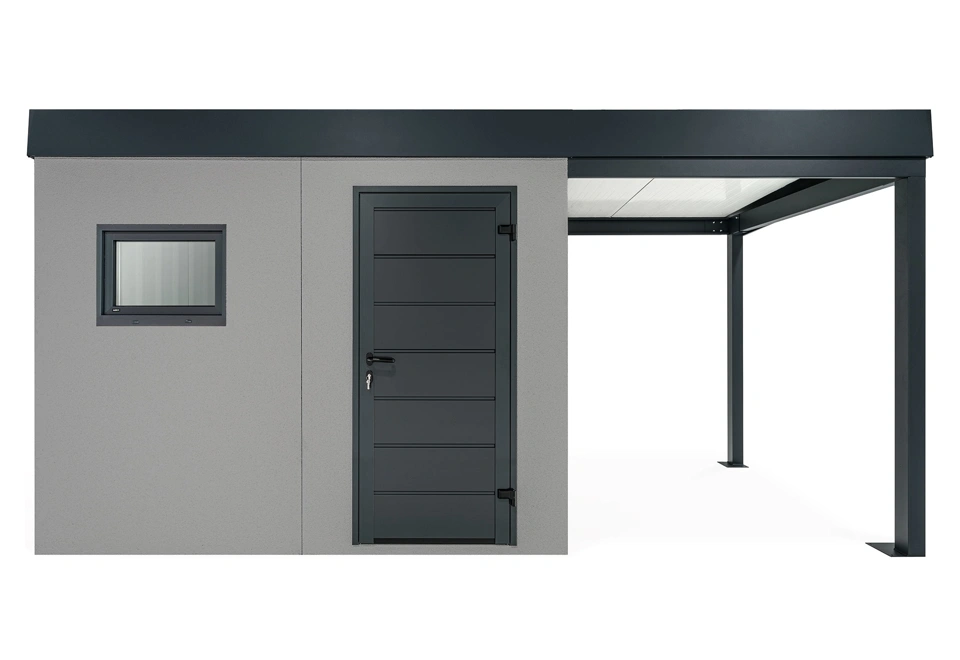 GARDEON® Gartenhaus mit Hörmann-Tür, Fenster und überdachtem Bereich