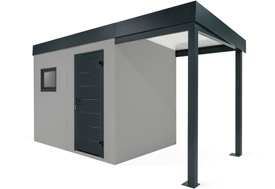 GARDEON® Gartenhaus mit Hörmann-Tür, Fenster und überdachtem Bereich