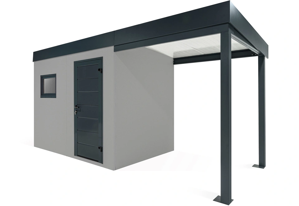 GARDEON® Gartenhaus mit Hörmann-Tür, Fenster und überdachtem Bereich