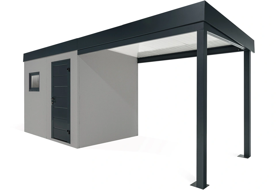 GARDEON® Gartenhaus mit Hörmann-Tür, Fenster und überdachtem Bereich