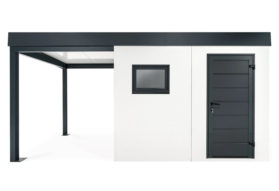 GARDEON® Gartenhaus mit Hörmann-Tür, Fenster und überdachtem Bereich