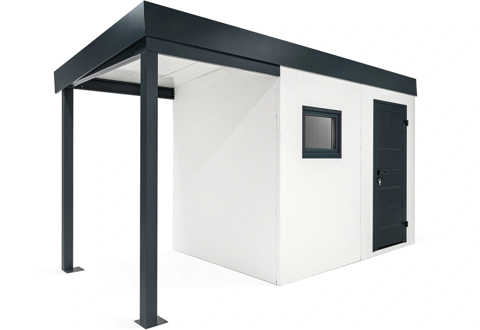 GARDEON® Gartenhaus mit Hörmann-Tür, Fenster und überdachtem Bereich